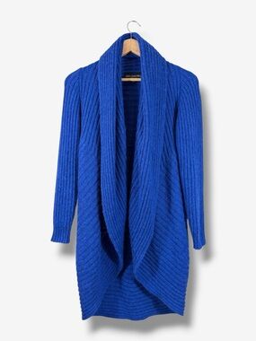 Alpaca Connection Shawl Cardigan Size L Royal Blue Long Sleeve Circle Lagenlook